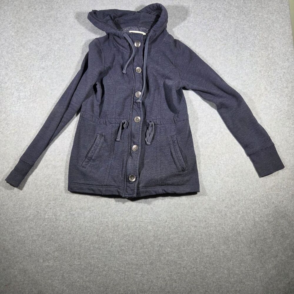 Hollister Womens S Heathered Gray Blue Hooded Anorak Jacket Zip Button